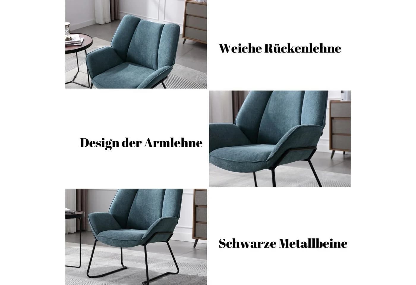 WAHSON OFFICE CHAIRS Loungesessel Blau Leinenstoff - Bild 5