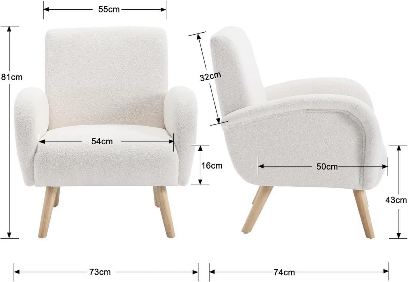WAHSON OFFICE CHAIRS Retro Polstersessel mit Massivholzbeinen Weiß