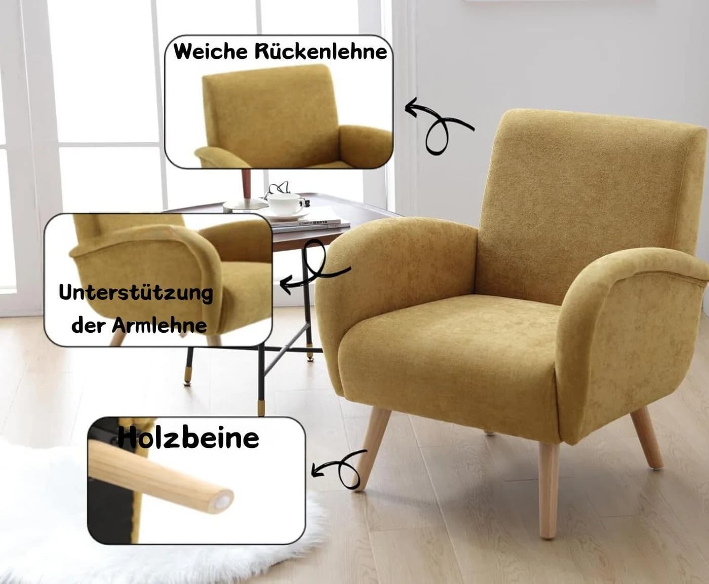 WAHSON OFFICE CHAIRS Sessel Retro Polstersessel Gelb - Bild 5