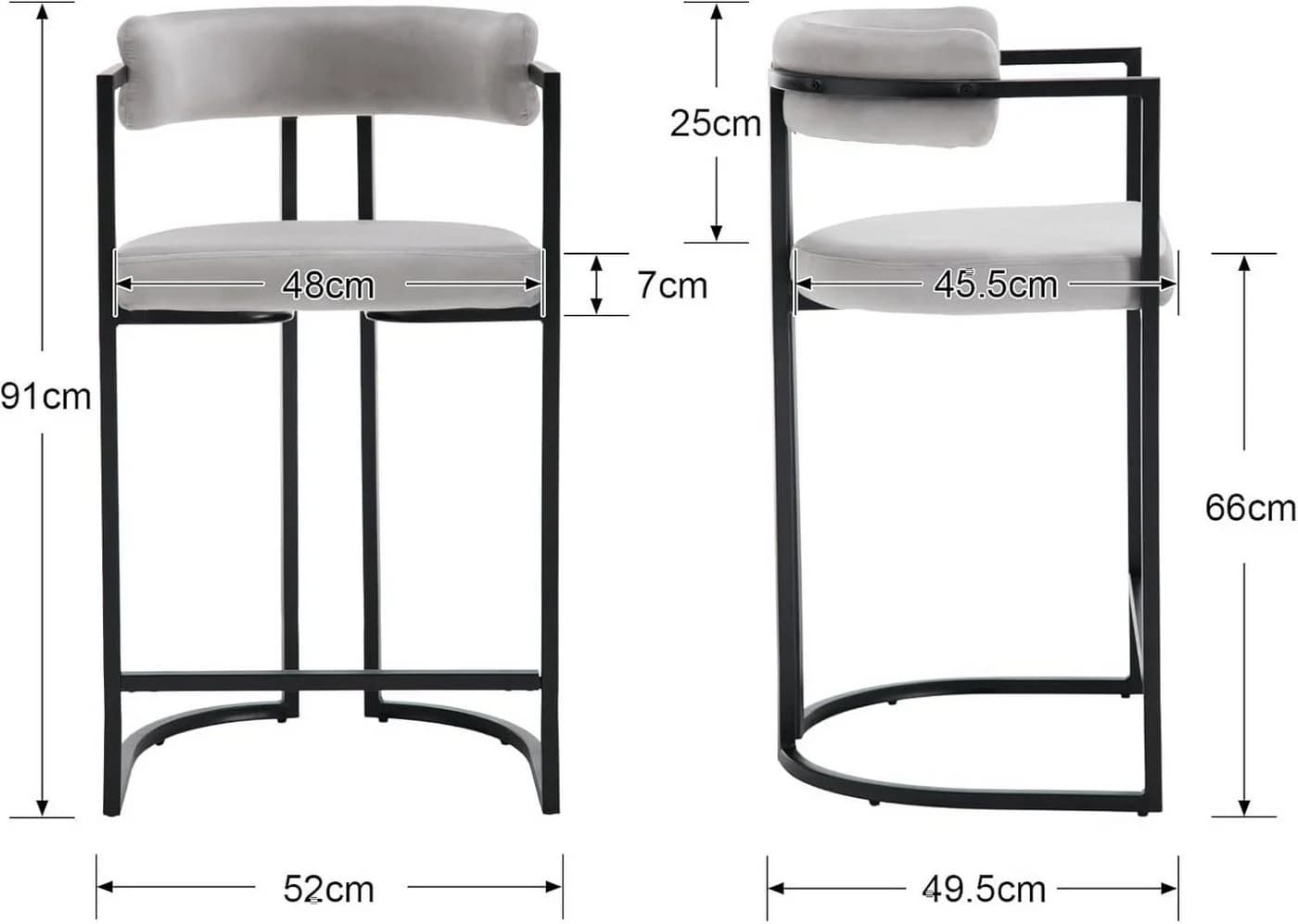 WAHSON OFFICE CHAIRS Barhocker 2er Set Grau Samt Küchenhocker