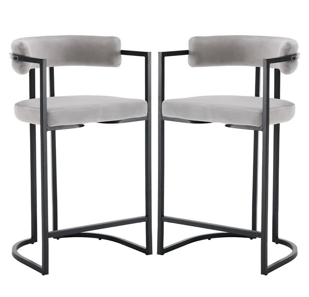 WAHSON OFFICE CHAIRS Barhocker 2er Set Grau Samt Küchenhocker - Bild 2
