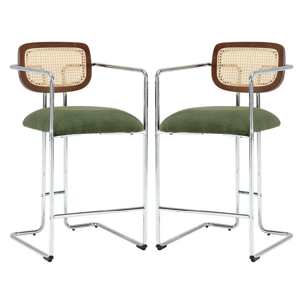 WAHSON OFFICE CHAIRS Barhocker 2er Set Grün Rattan Küchenhocker - Bild 2