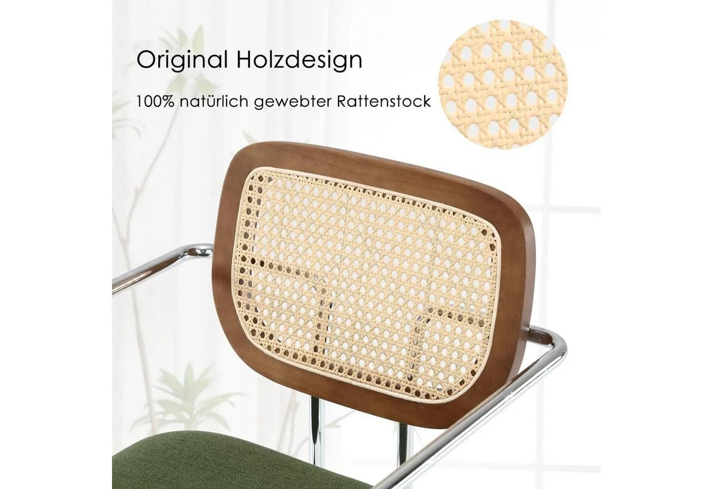 WAHSON OFFICE CHAIRS Barhocker 2er Set Grün Rattan Küchenhocker - Bild 3