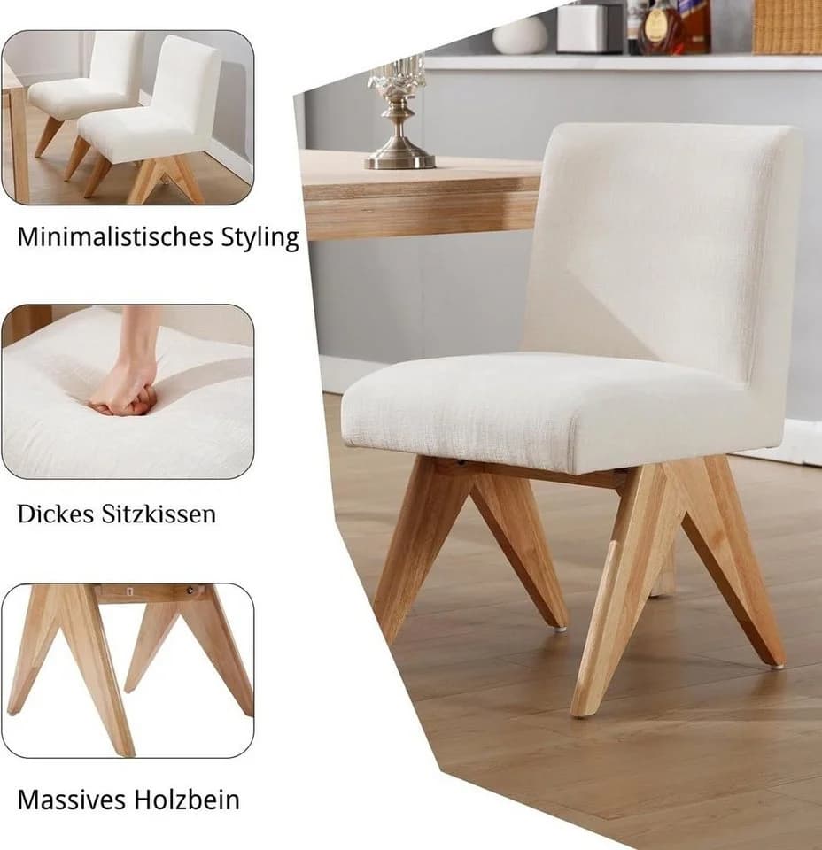 WAHSON Esszimmerstuhl 2er Set Chenille Beige Polsterstuhl - Bild 3