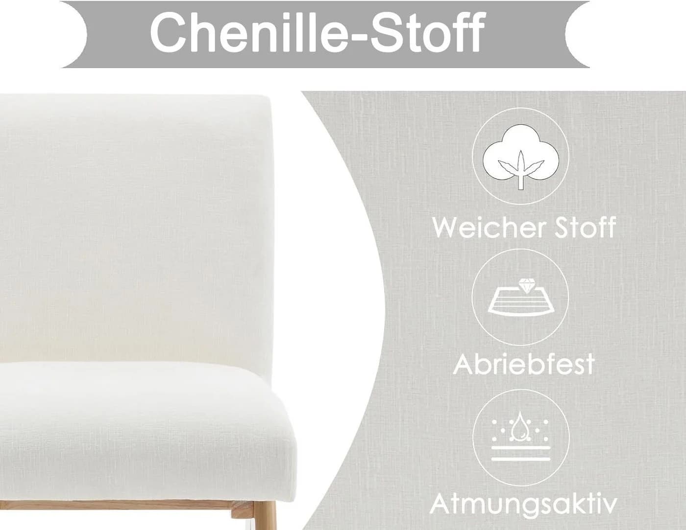 WAHSON Esszimmerstuhl 2er Set Chenille Beige Polsterstuhl - Bild 4