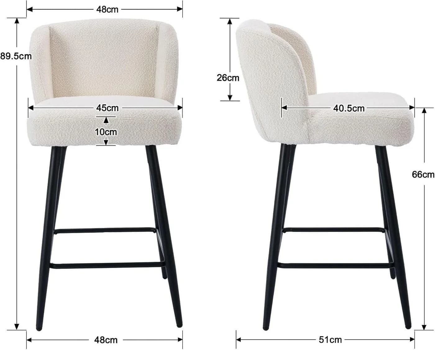 WAHSON OFFICE CHAIRS Barhocker 2er Set Leinen/Kunstfell Armlos für Theke/Esszimmer - Bild 3