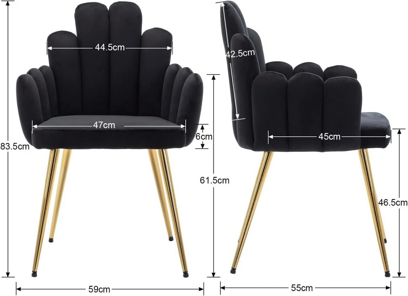 WAHSON OFFICE CHAIRS Esszimmerstuhl 2/4er Set Samt Muschelsessel Schwarz - Bild 3