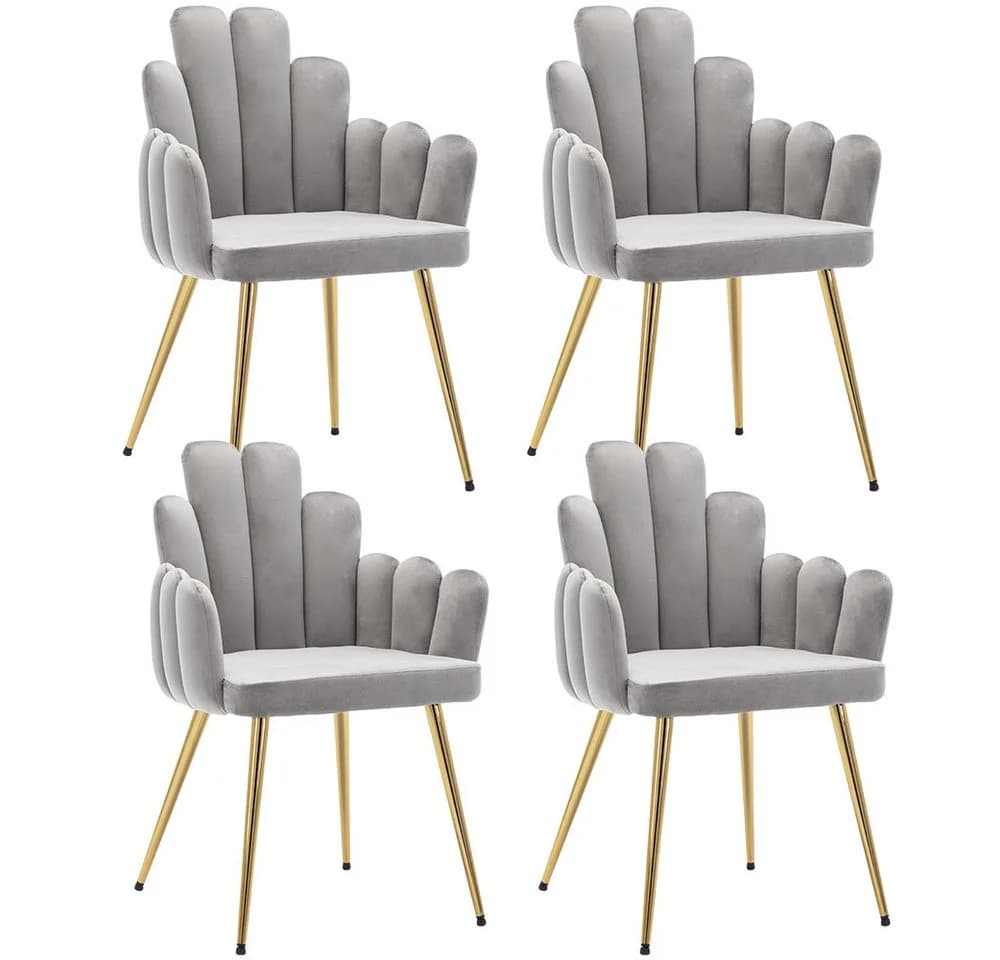 WAHSON Esszimmerstuhl 4er Set Grau Samt Muschel Design - Bild 2