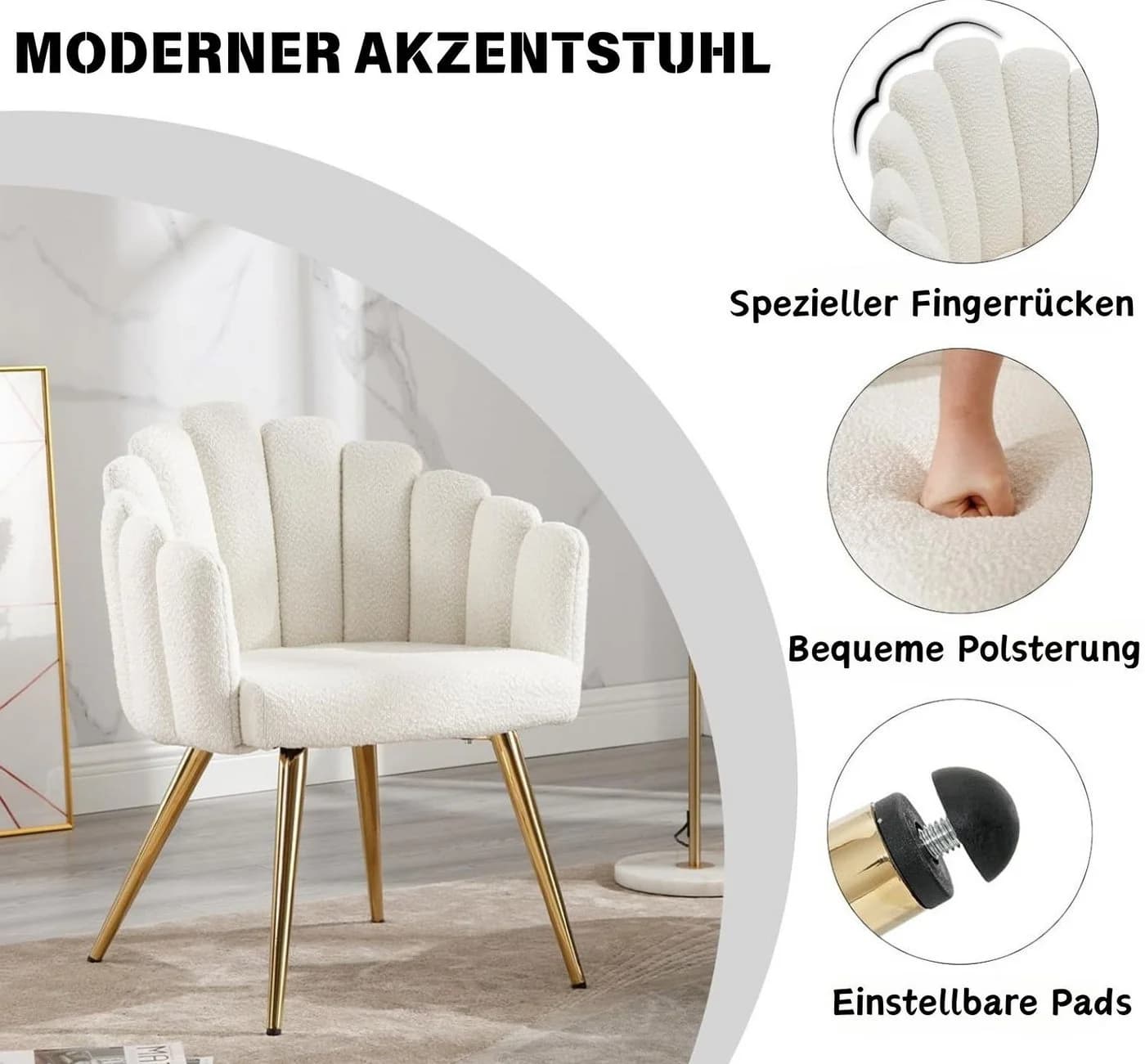WAHSON OFFICE CHAIRS Loungesessel Kunstfell Polsterstuhl Metallbeine - Bild 5
