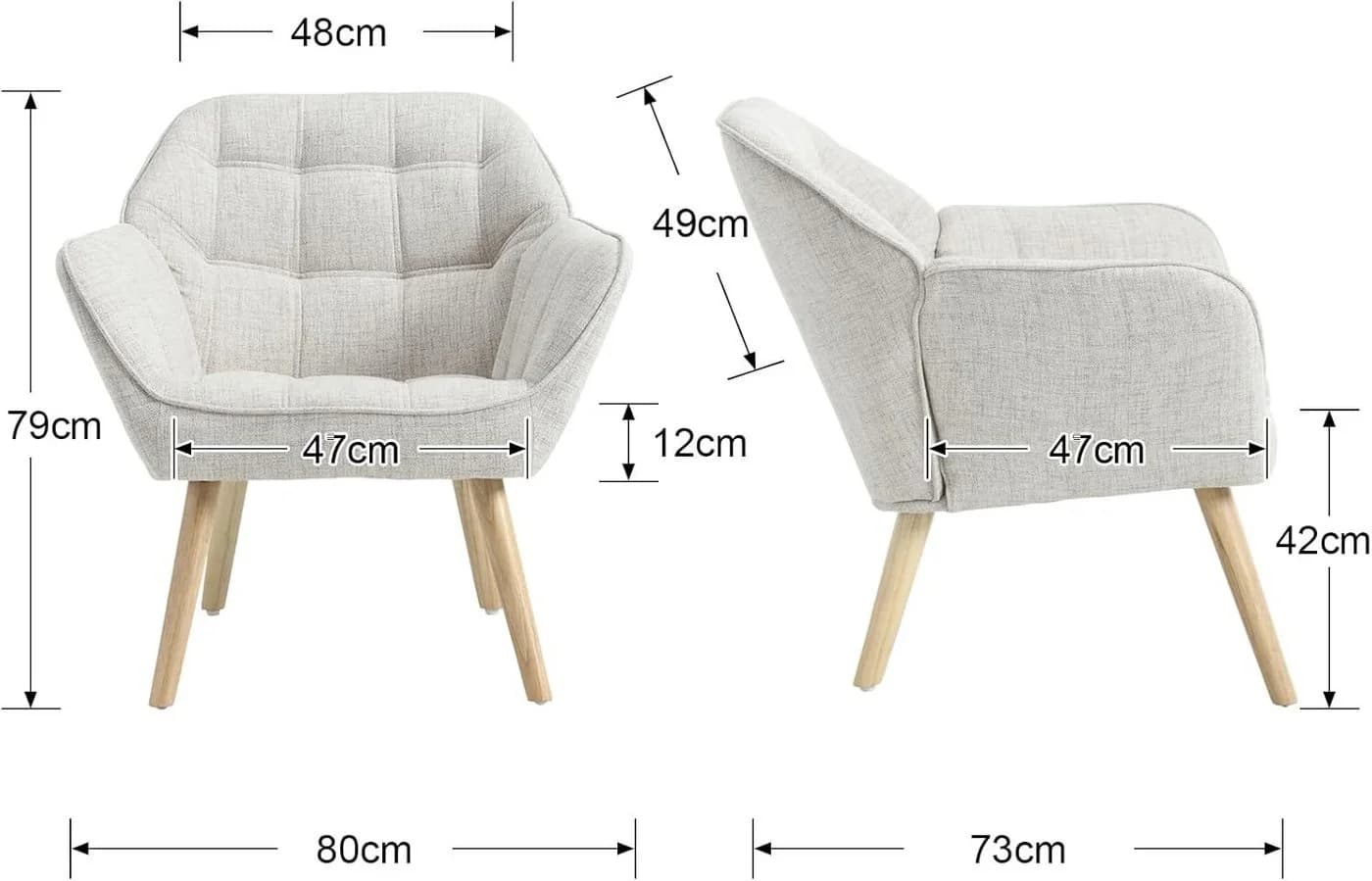 WAHSON Ohrensessel Beige Samt/Leinen Massivholz-/Metallbeine - Bild 3
