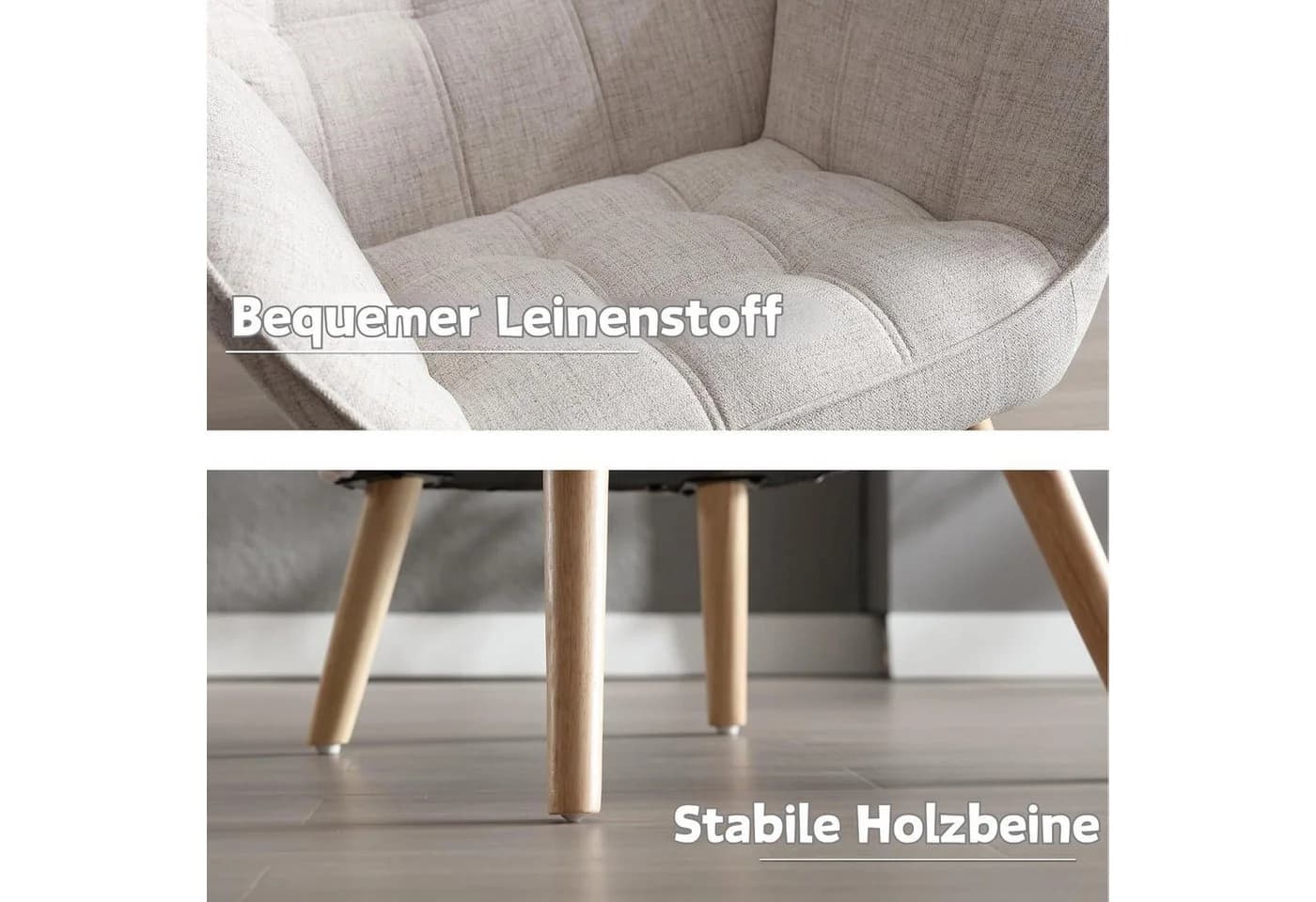 WAHSON Ohrensessel Beige Samt/Leinen Massivholz-/Metallbeine - Bild 4