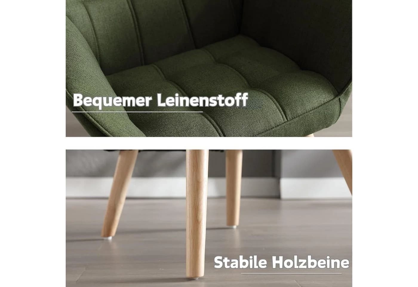 WAHSON Ohrensessel Grün Massivholz/Metallbeine Modern Leinen/Samt - Bild 4