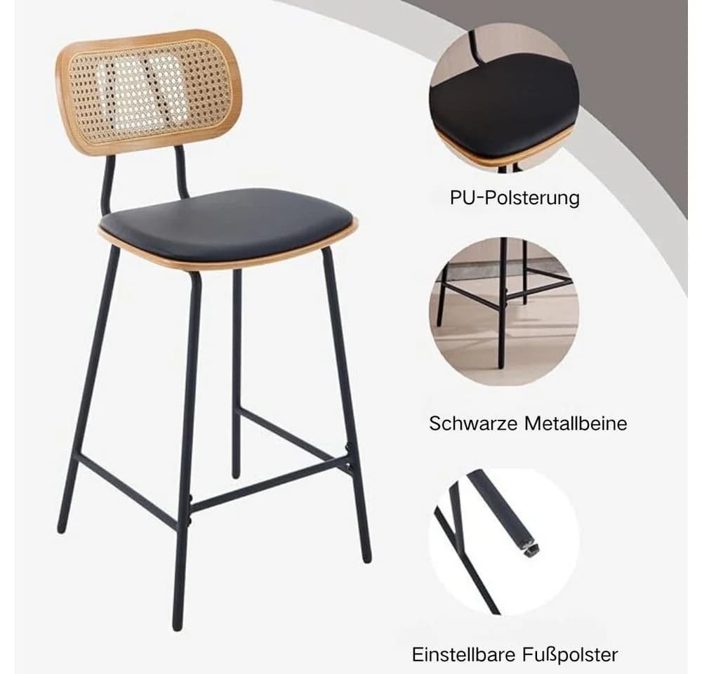 WAHSON OFFICE CHAIRS Barhocker 2er Set Schwarz Metall Kunstleder - Bild 5