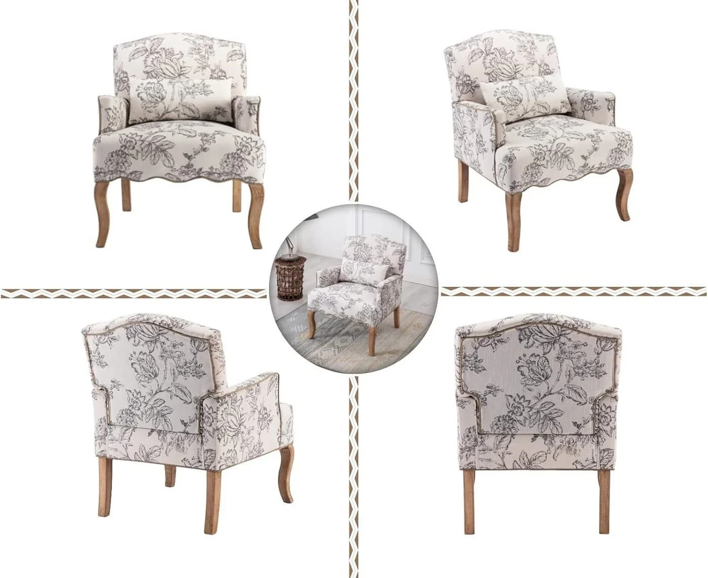 WAHSON OFFICE CHAIRS Retro Sessel aus Leinen mit Massivholzbeinen Beige - Bild 5