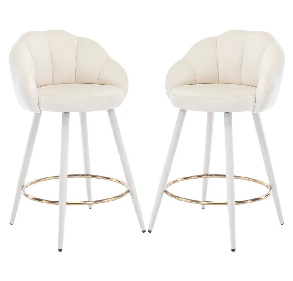 WAHSON Barhocker Samt Bistrohocker 2/4er Set Tresenhocker mit Lehne Beige - Bild 2