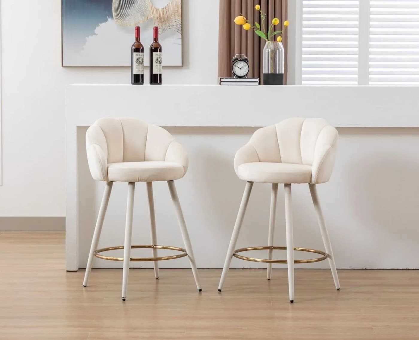 WAHSON Barhocker Samt Bistrohocker 2/4er Set Tresenhocker mit Lehne Beige - Bild 5