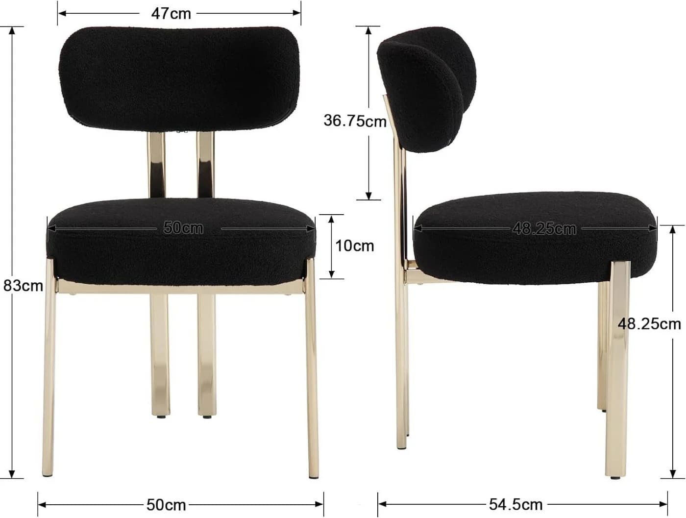 WAHSON OFFICE CHAIRS Esszimmerstuhl 2er Set Schwarz Teddystoff Metallbeine