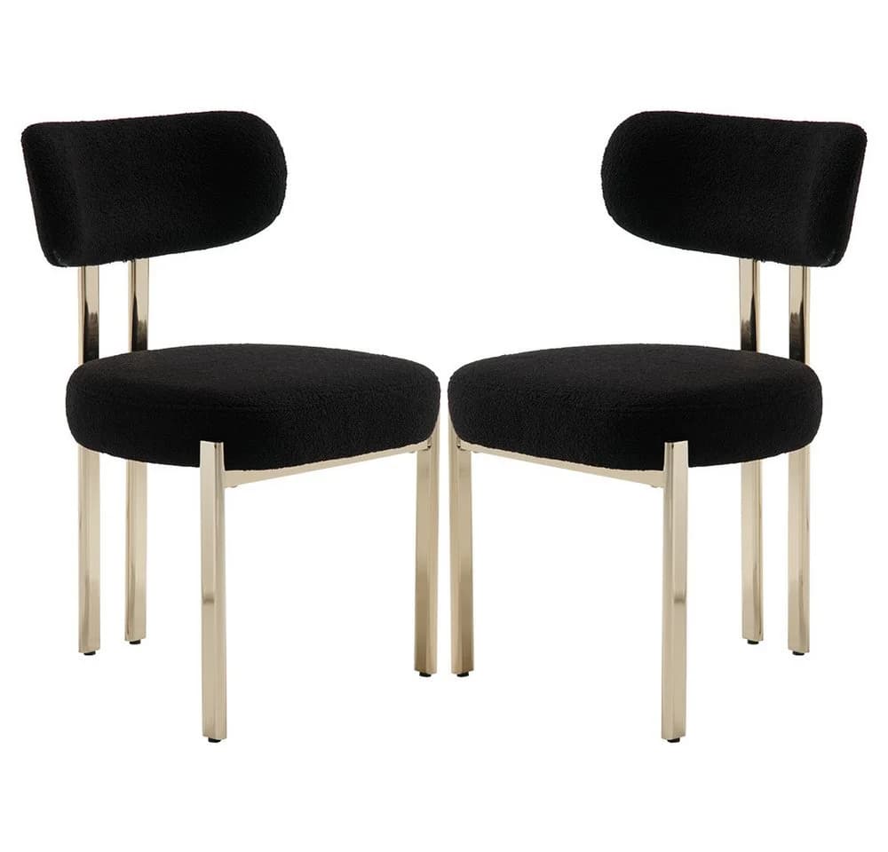 WAHSON OFFICE CHAIRS Esszimmerstuhl 2er Set Schwarz Teddystoff Metallbeine - Bild 2