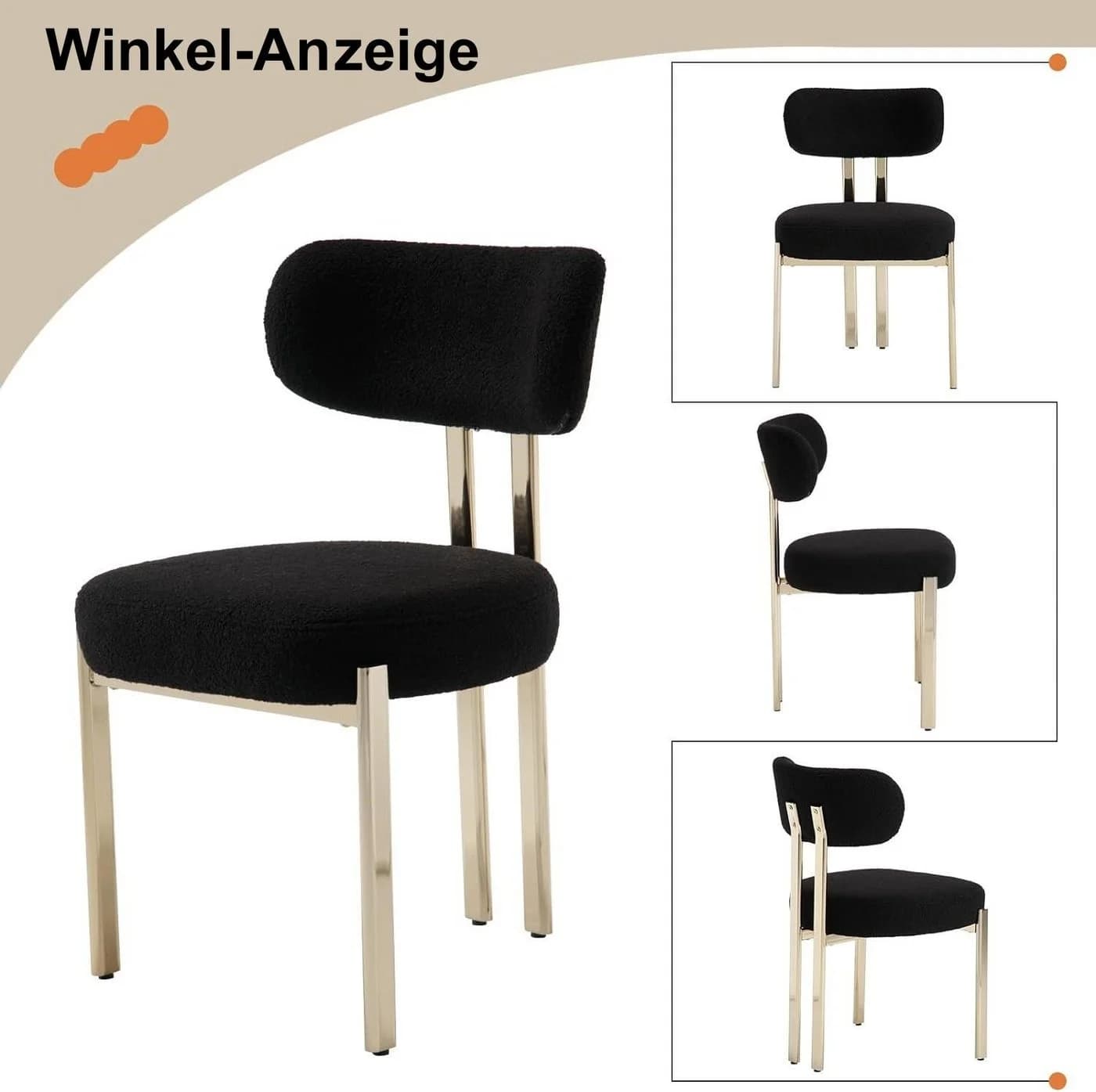 WAHSON OFFICE CHAIRS Esszimmerstuhl 2er Set Schwarz Teddystoff Metallbeine - Bild 4