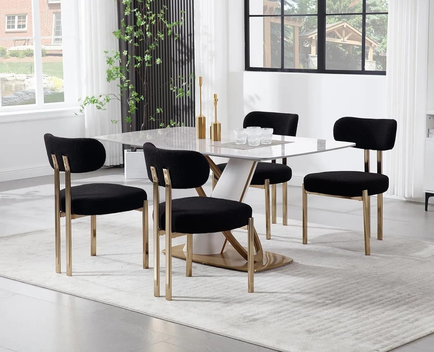 WAHSON OFFICE CHAIRS Esszimmerstuhl 2er Set Schwarz Teddystoff Metallbeine - Bild 5