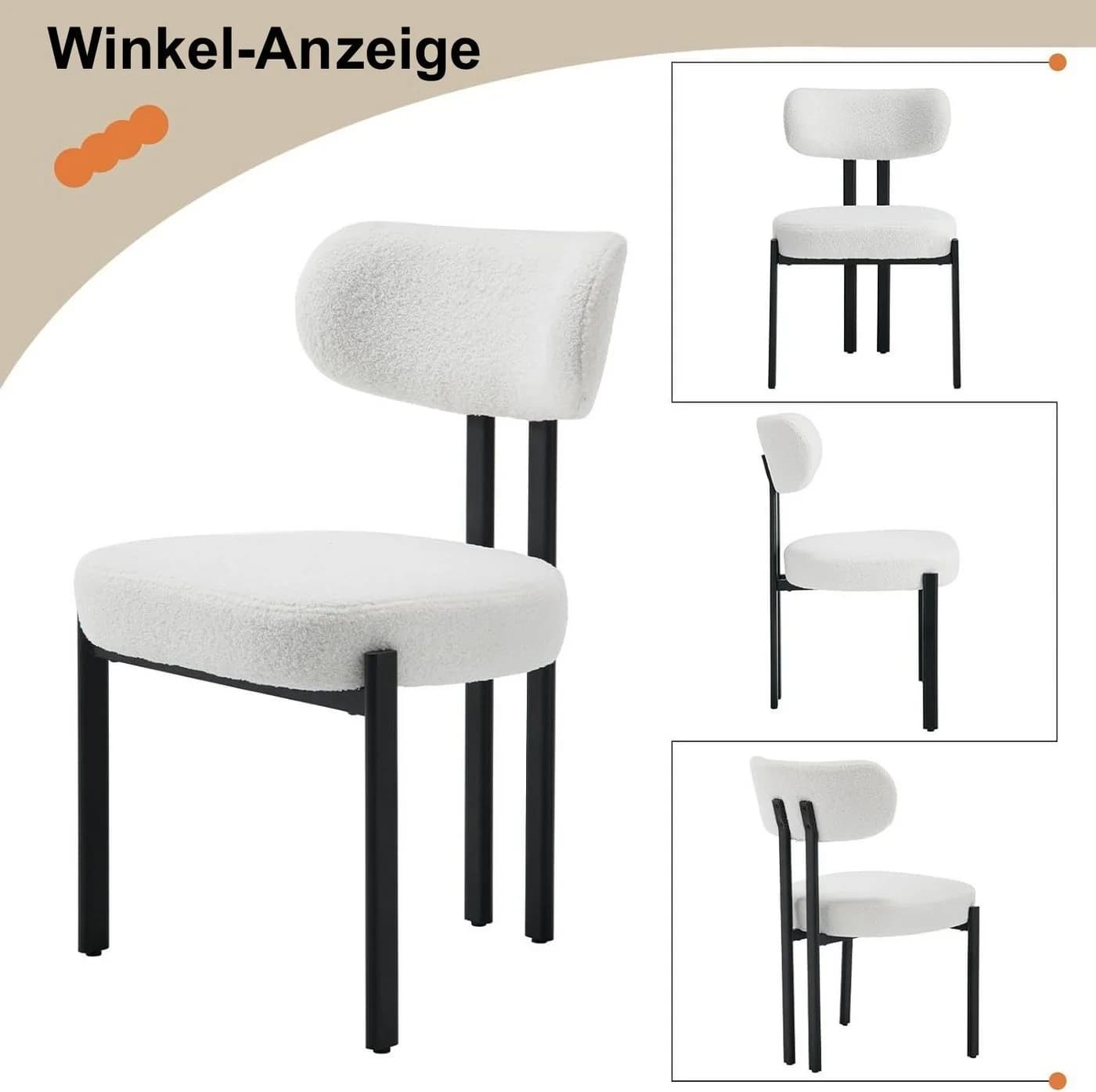 WAHSON OFFICE CHAIRS Esszimmerstuhl 2er Set Weiß Teddystoff Metallbeine - Bild 5