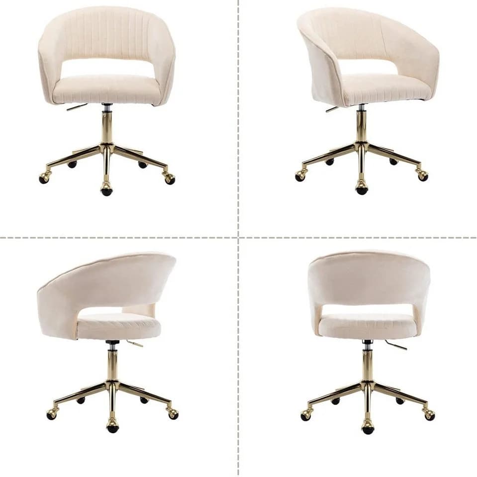 WAHSON OFFICE CHAIRS Bürostuhl aus Chenille, ergonomisch Drehstuhl mit Rollen Beige - Bild 5