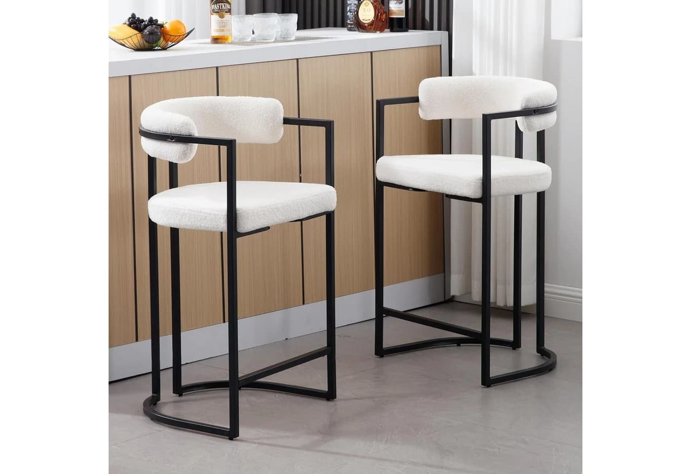 WAHSON OFFICE CHAIRS Barhocker 2er Set Samt Metallbeine - Bild 3
