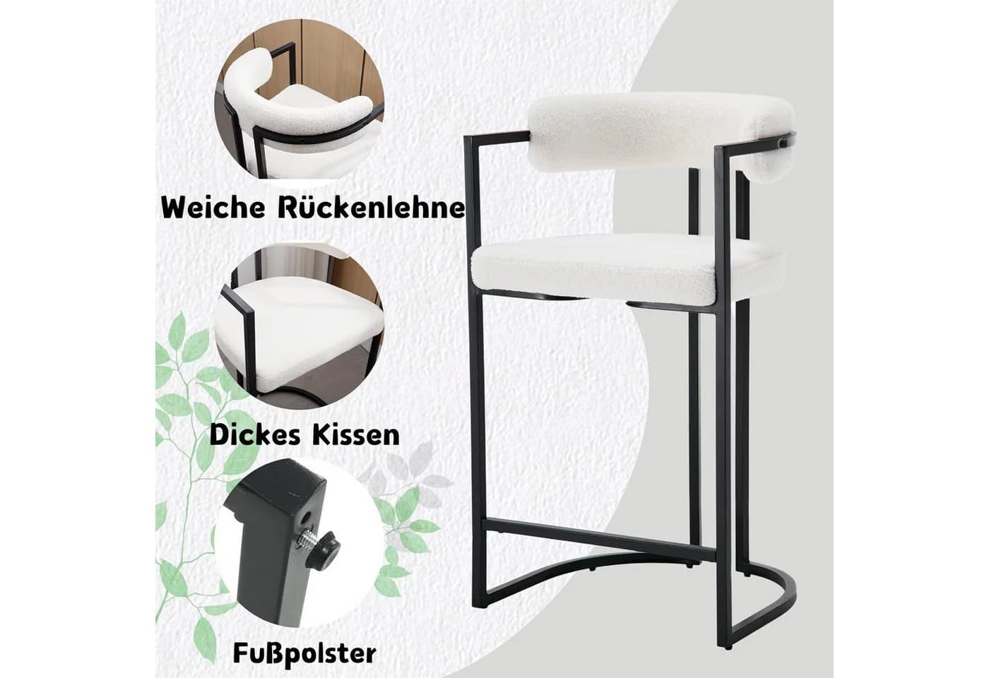 WAHSON OFFICE CHAIRS Barhocker 2er Set Samt Metallbeine - Bild 5