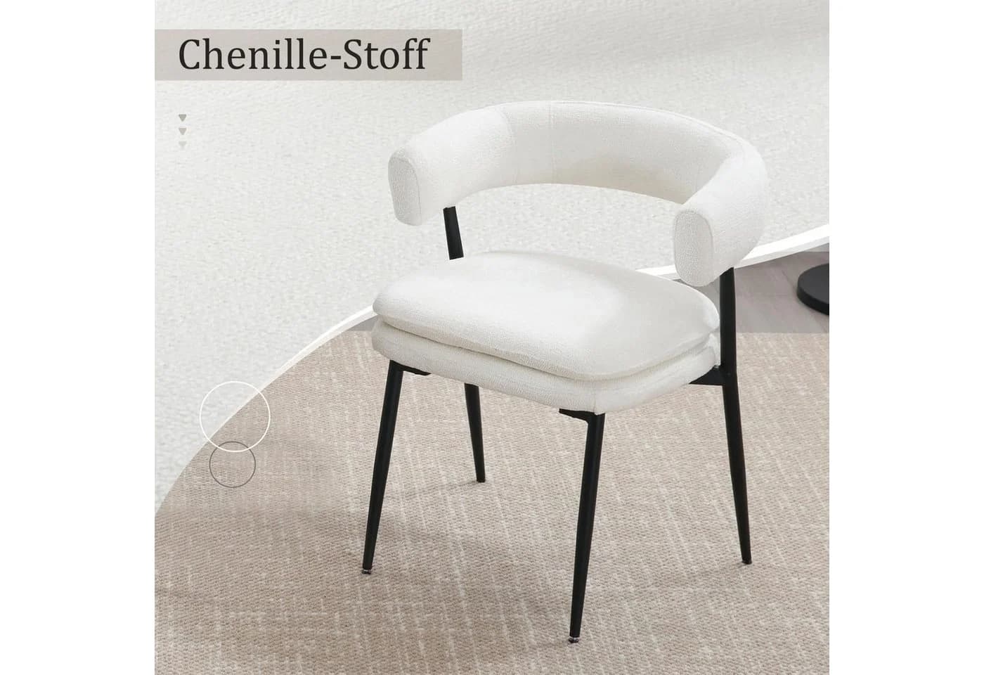WAHSON Esszimmerstuhl 2er Set Chenille-Polsterstühle Weiß