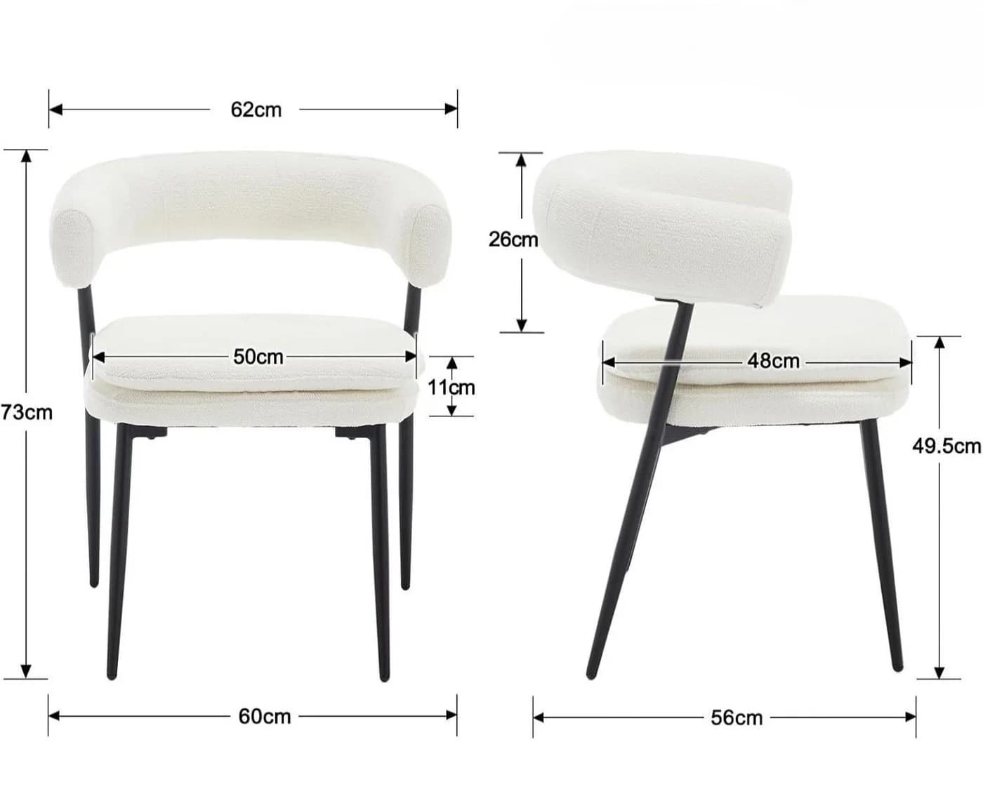 WAHSON Esszimmerstuhl 2er Set Chenille-Polsterstühle Weiß - Bild 3