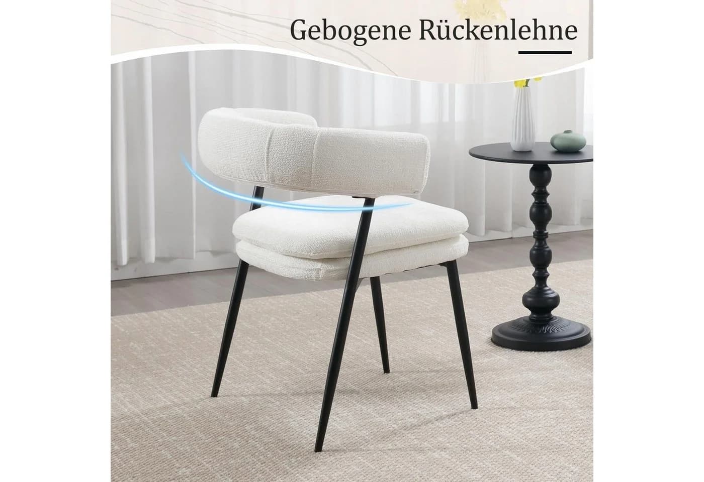 WAHSON Esszimmerstuhl 2er Set Chenille-Polsterstühle Weiß - Bild 4