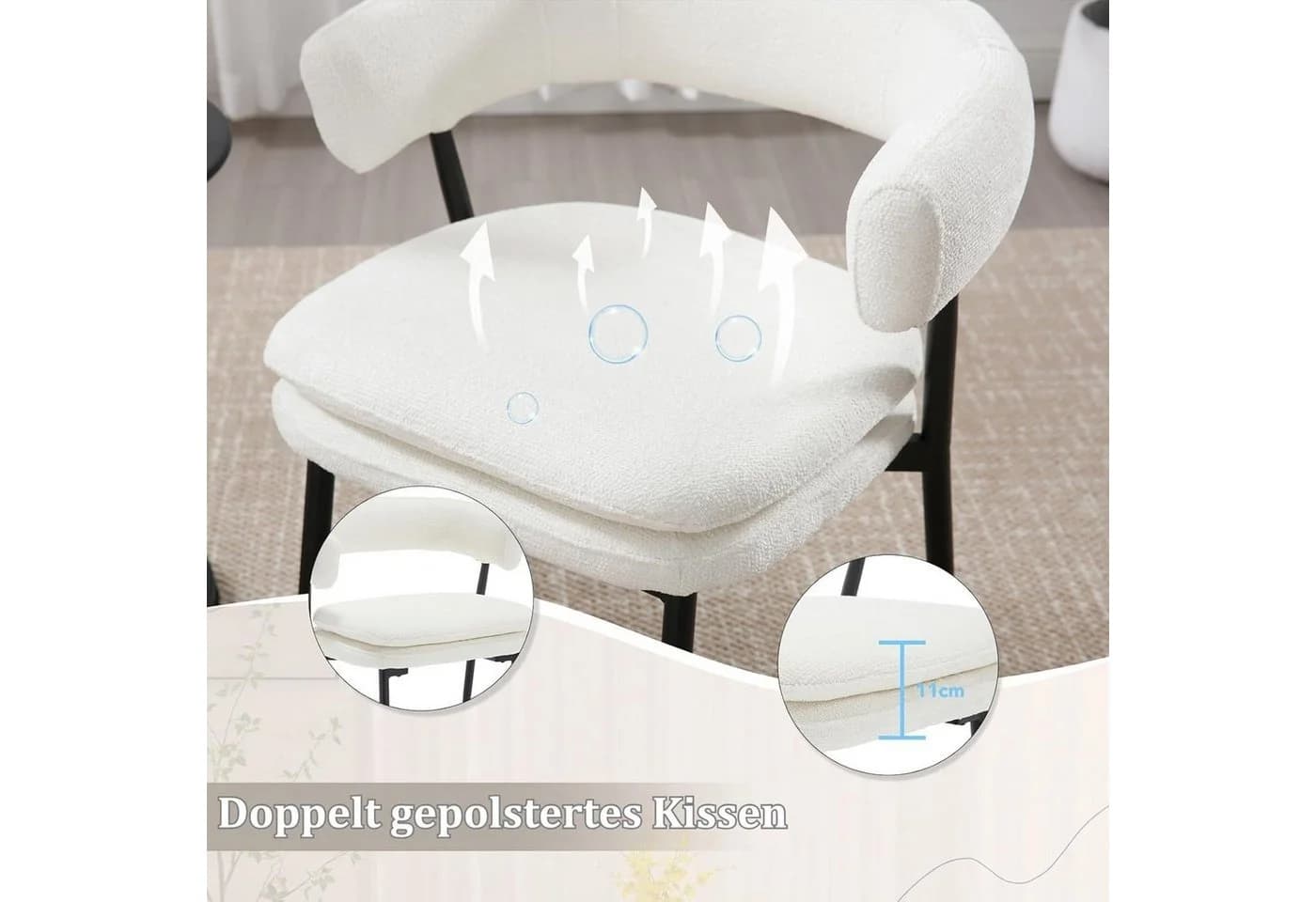 WAHSON Esszimmerstuhl 2er Set Chenille-Polsterstühle Weiß - Bild 5