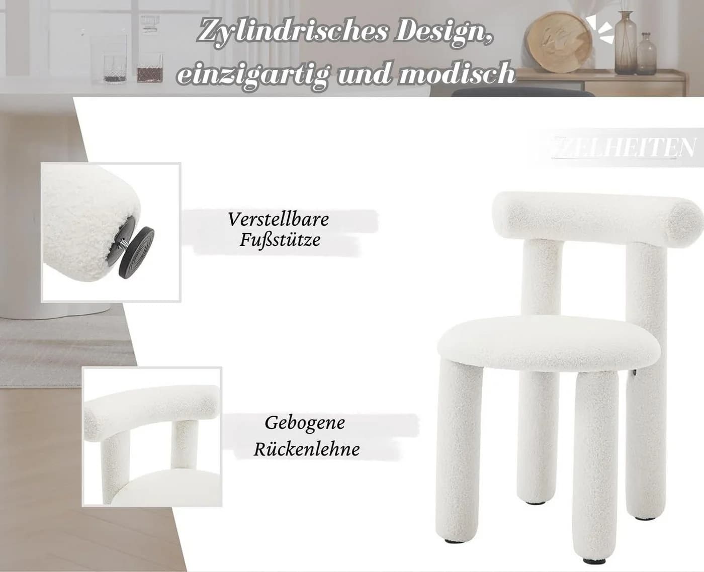 WAHSON OFFICE CHAIRS Esszimmerstuhl 2er Set Modern Weiß - Bild 5