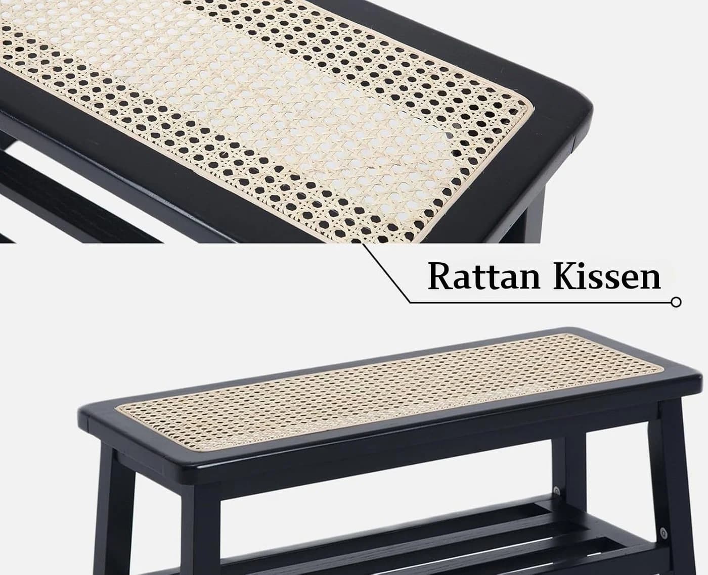 WAHSON Schuhbank Rattan Küchenbank Schwarz - Bild 4