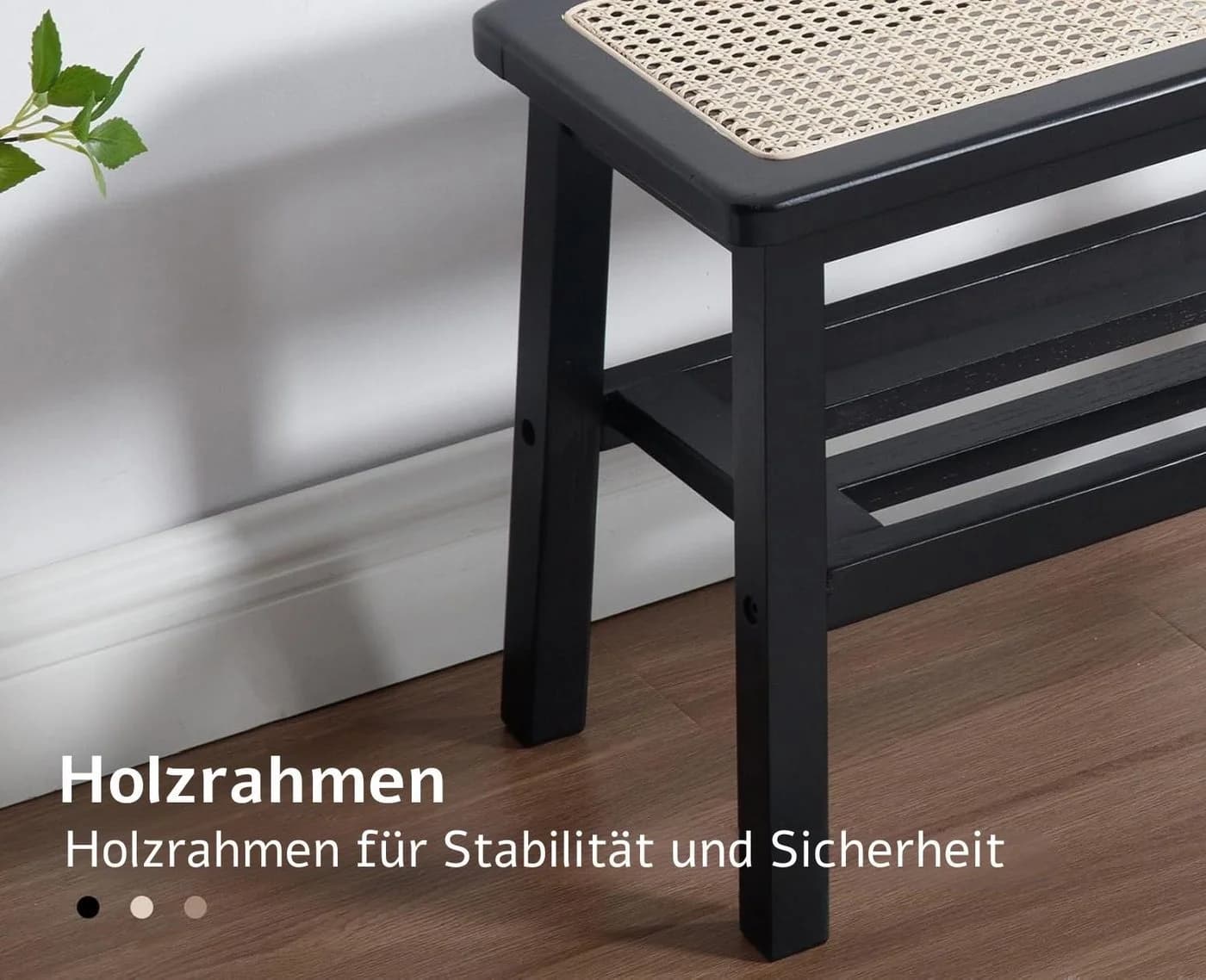 WAHSON Schuhbank Rattan Küchenbank Schwarz - Bild 5