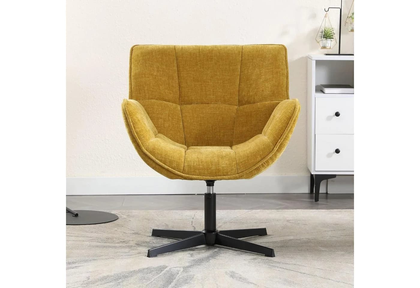WAHSON Loungesessel Armlehnstuhl Gelb PU-Leder drehbar