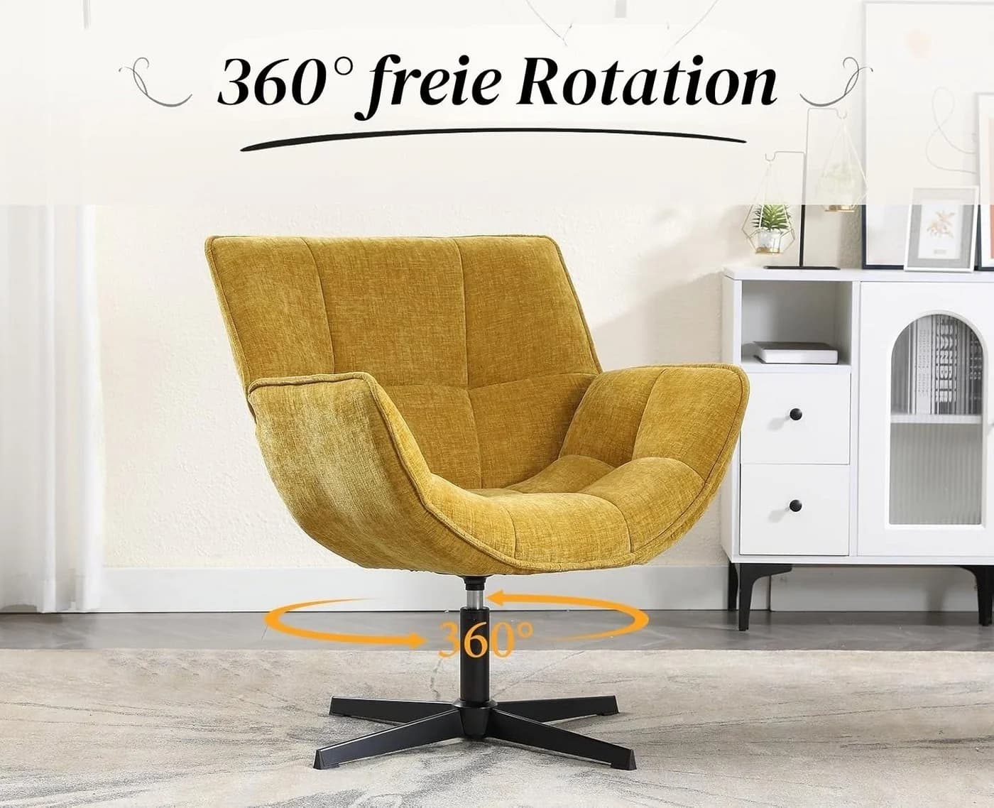 WAHSON Loungesessel Armlehnstuhl Gelb PU-Leder drehbar - Bild 5