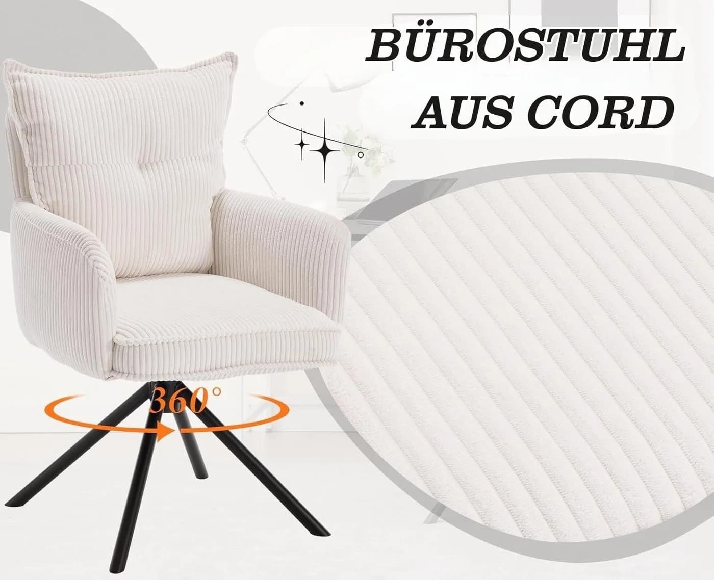WAHSON OFFICE CHAIRS Bürostuhl Kordsamt Schwarz Ergonomisch 360° - Bild 5