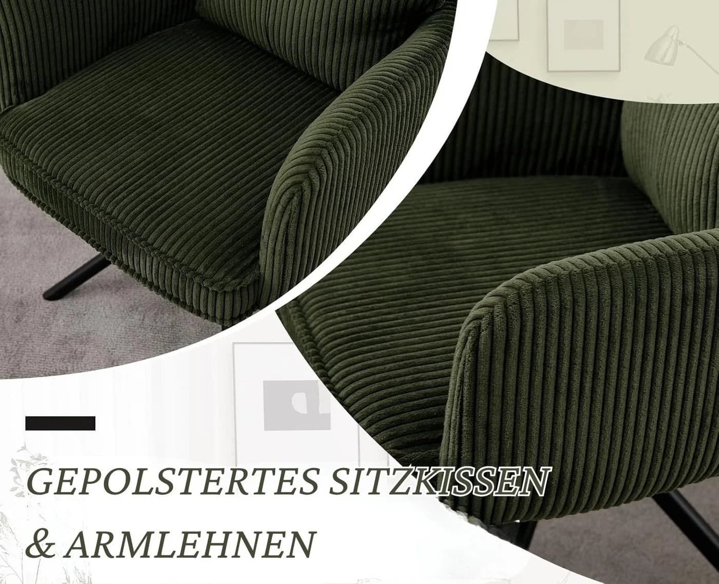 WAHSON OFFICE CHAIRS Bürostuhl Kordsamt Grün Ergonomisch 360° Drehbar - Bild 4