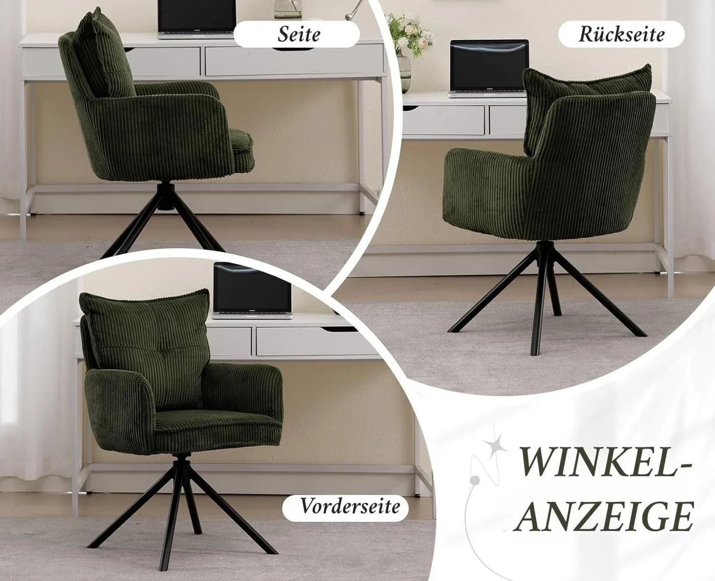 WAHSON OFFICE CHAIRS Bürostuhl Kordsamt Grün Ergonomisch 360° Drehbar - Bild 5
