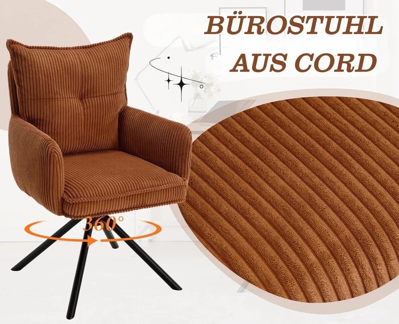 WAHSON OFFICE CHAIRS Bürostuhl Kordsamt Schwarz 360° drehbar - Bild 5