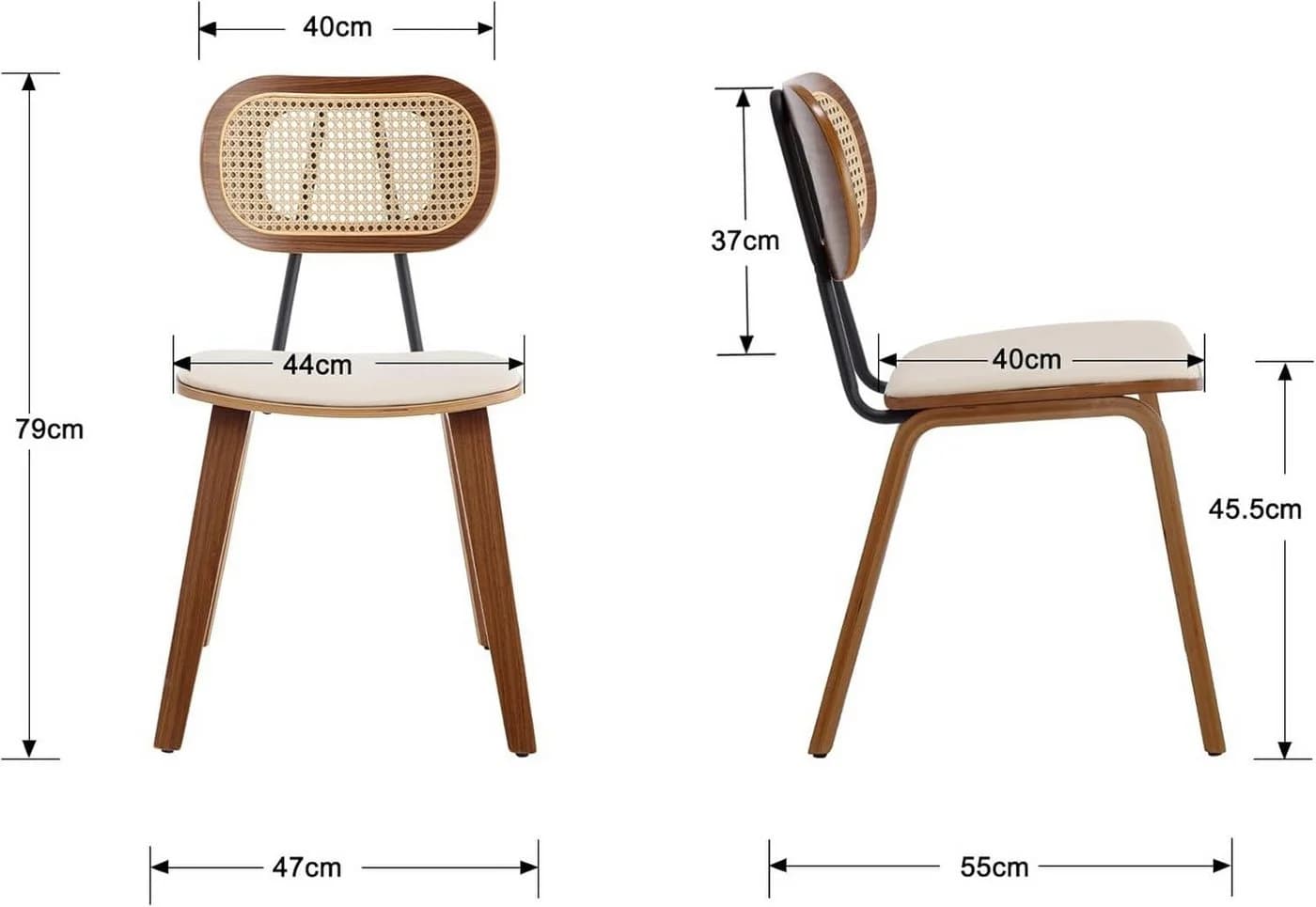 WAHSON OFFICE CHAIRS Esszimmerstuhl 2er Set Beige PU-Leder Rattan Holz - Bild 3