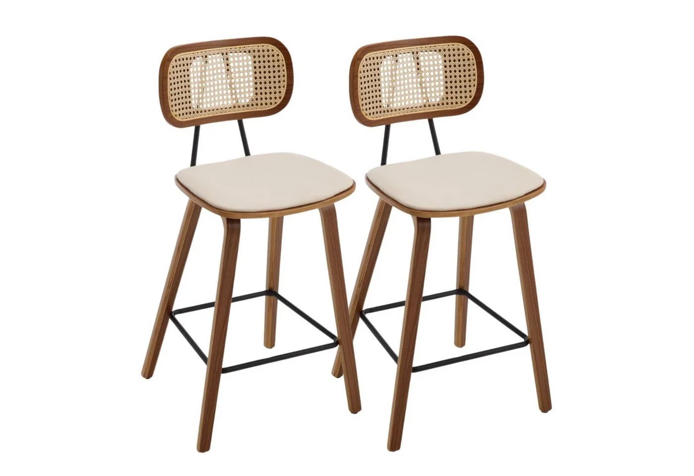WAHSON Barhocker 2er Rattan PU-Leder Holzbeine Küchen/Wohnzimmer - Bild 2