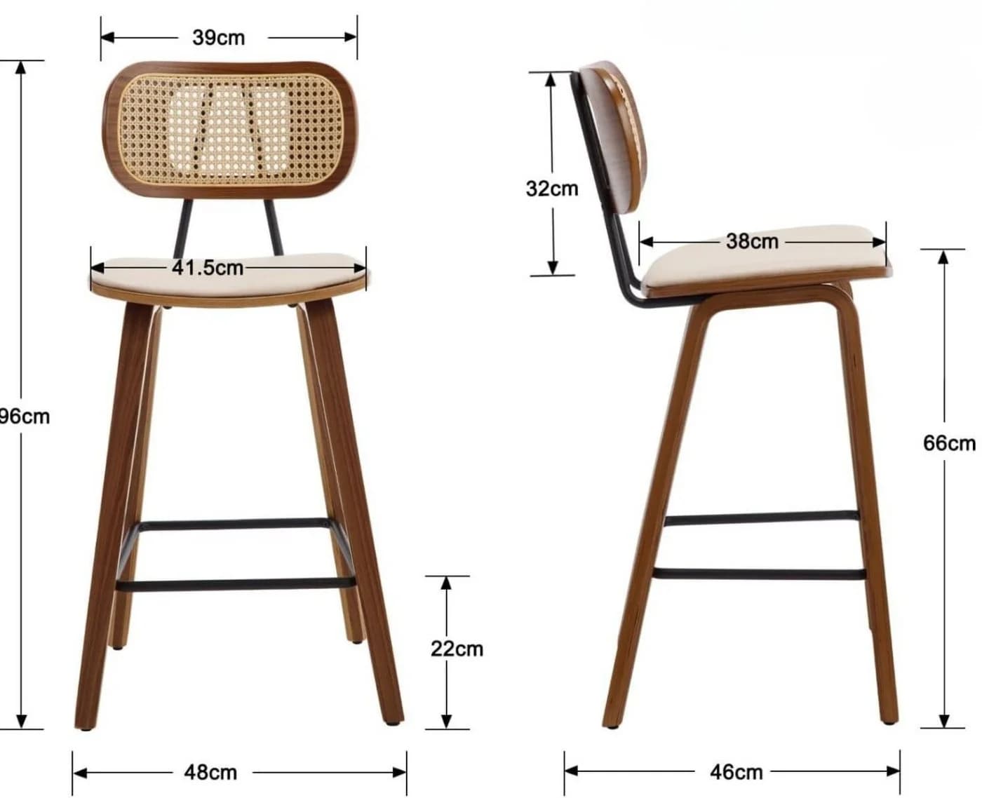 WAHSON Barhocker 2er Rattan PU-Leder Holzbeine Küchen/Wohnzimmer - Bild 3