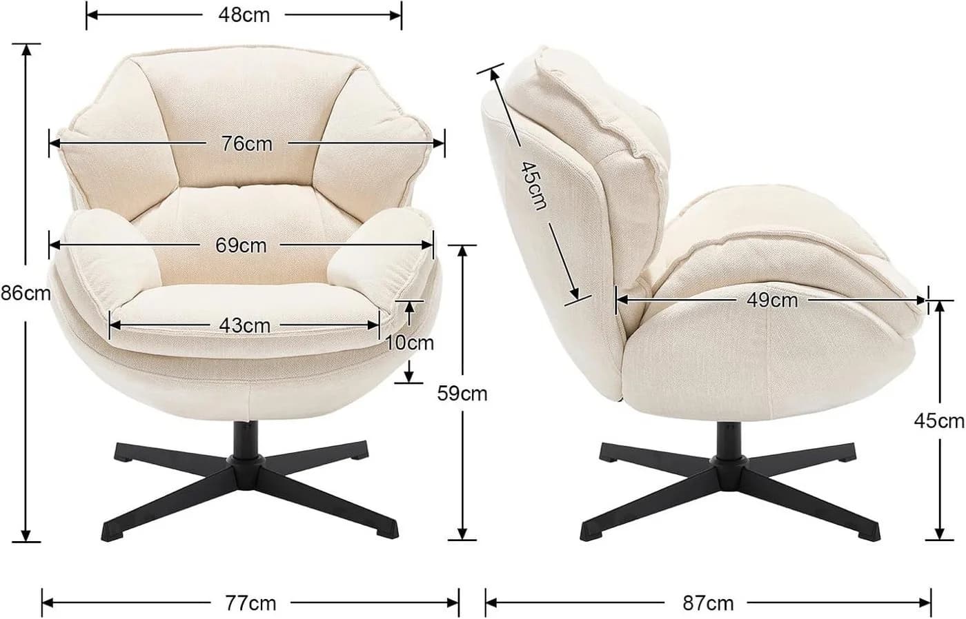 WAHSON OFFICE CHAIRS Loungesessel Modern Chenille/PU Weiß - Bild 3