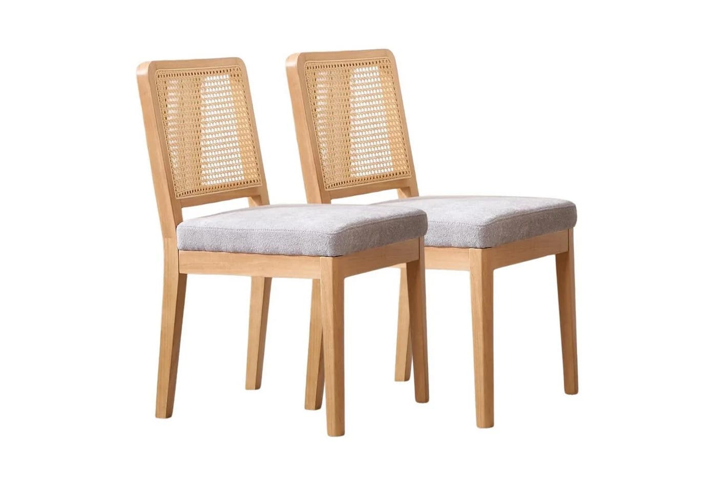 WAHSON Esszimmerstuhl 2er Set Chenille Grau Rattan-Rückenlehne - Bild 2