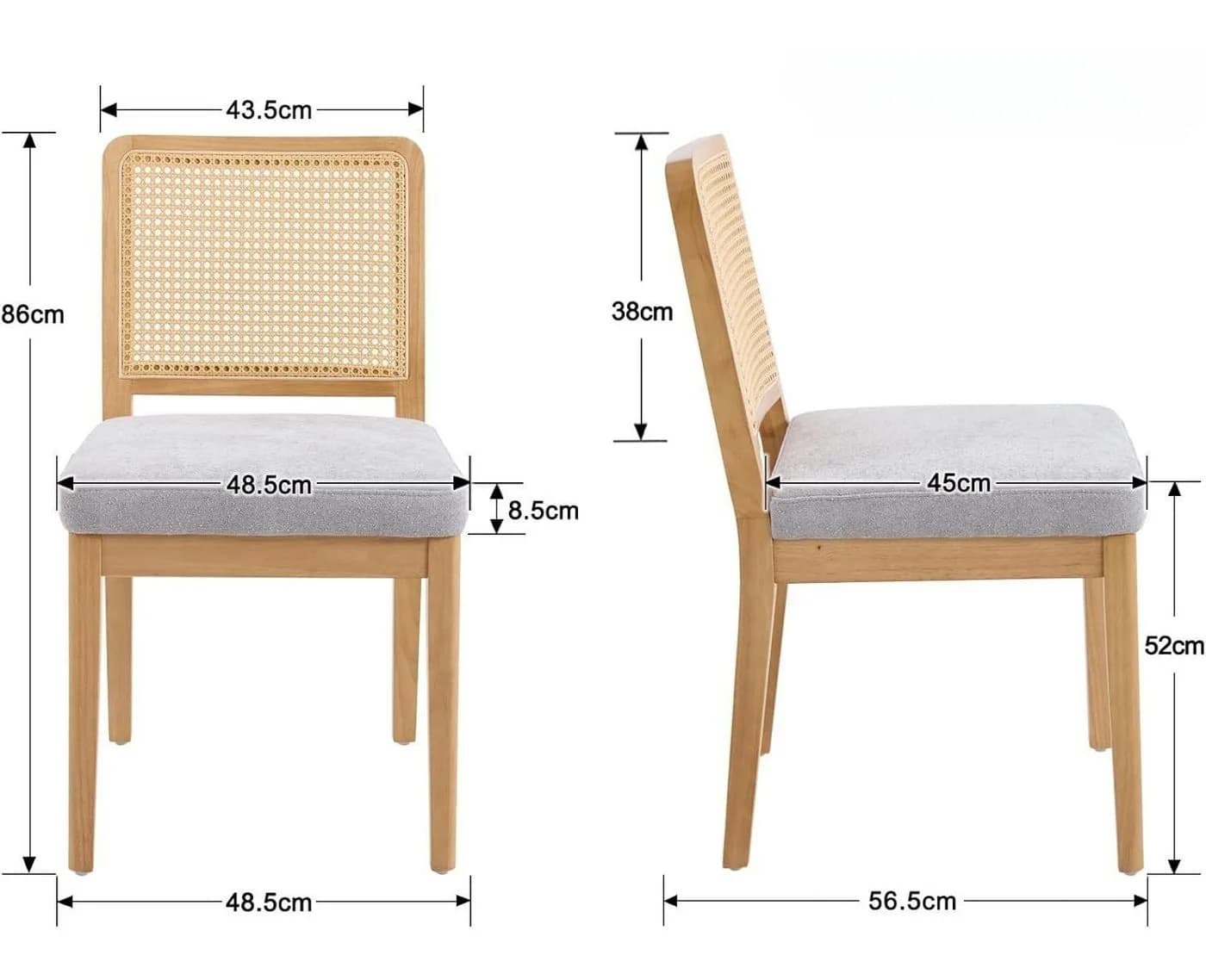WAHSON Esszimmerstuhl 2er Set Chenille Grau Rattan-Rückenlehne - Bild 3