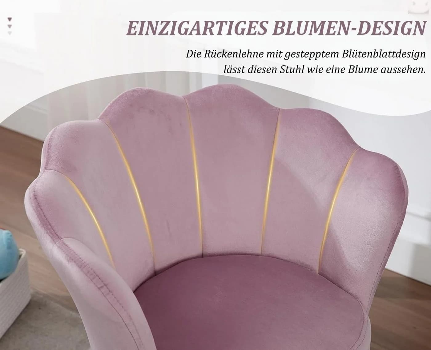CHAIRUS Drehstuhl Höhenverstellbarer Samt-Drehstuhl mit Blütenblatt-Design für Kinder - Bild 5