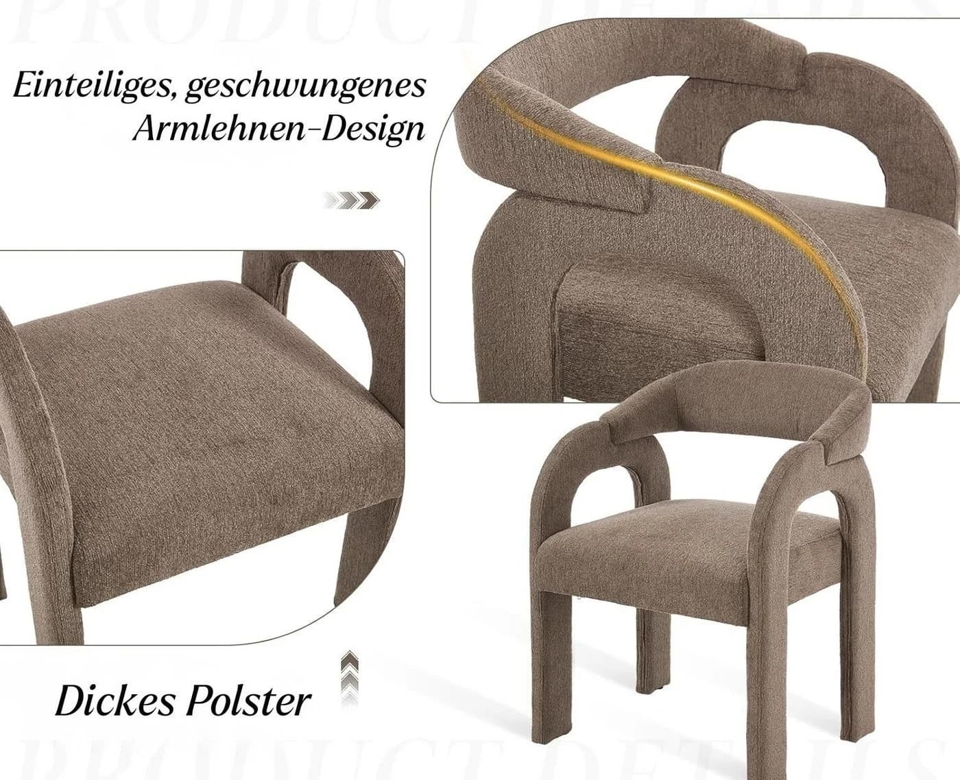 WAHSON Esszimmerstuhl 2er Set Chenille Schwunglehne Armlehnen - Bild 4