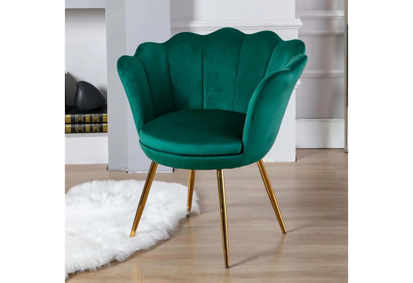 CHAIRUS Sessel Relaxsessel Grün Samt Goldfuß Blumenform - Bild 3